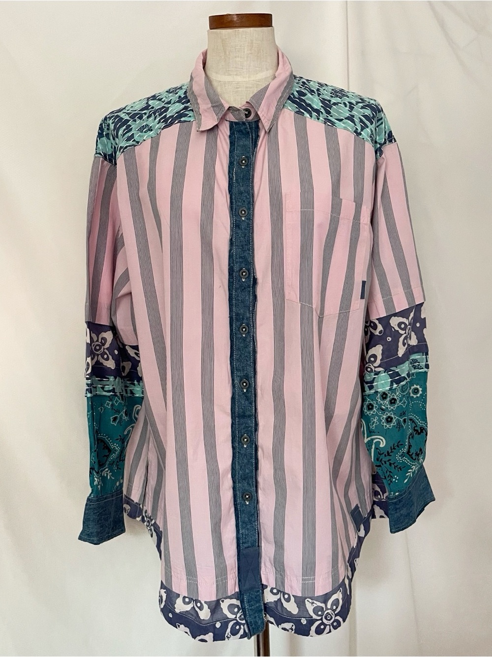 Westerncore We The Free Wild Dunes Pink Stripe shirt oversized XS EUC